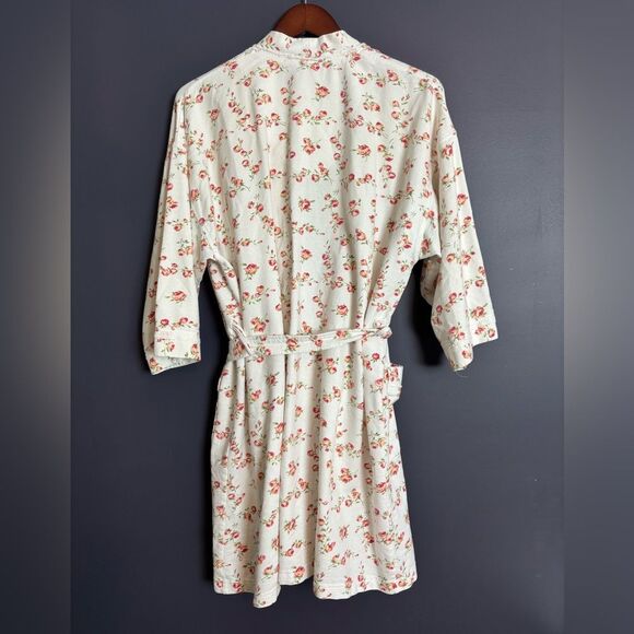 Vintage 90's Cacique 100% Cotton White Rose Floral Belted Tie Robe Size M/L - Picture 2 of 15